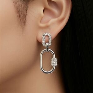 INC International Concepts Silver Crystal Link Drop Earrings